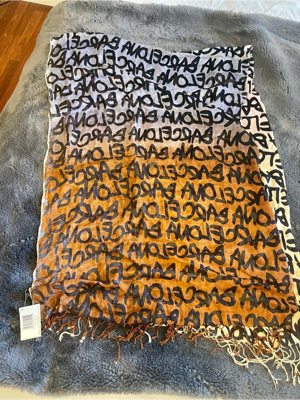 Robin Ruth Brown & Black Gradient Scarf with Barcelona Script Print